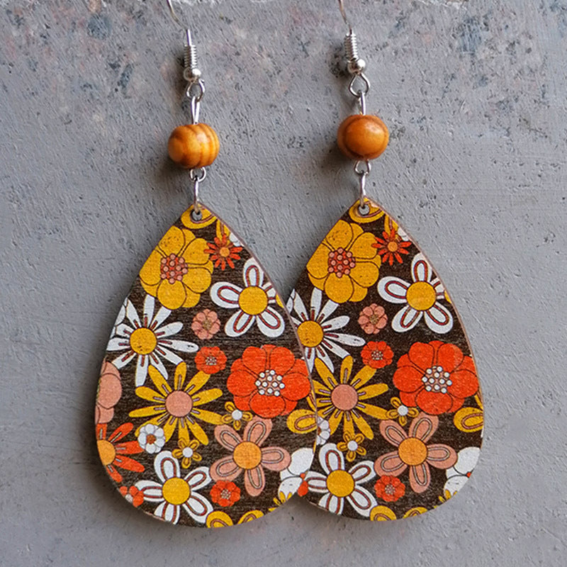 Vintage Boho Chic Wooden Drop Earrings