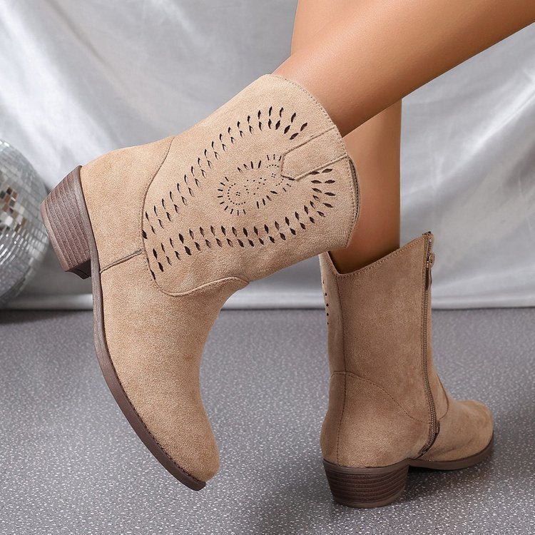 Hollow-out Wedge Side Zipper Knight Boots