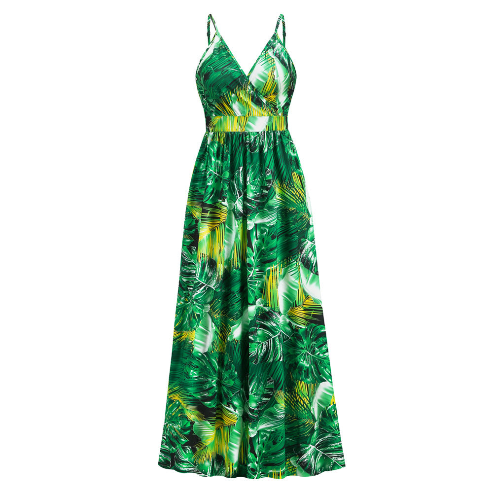 Women’s V-Neck Floral Sleeveless Maxi Dress with Spaghetti Straps in 7 Colors S-2XL - Wazzi's Wear