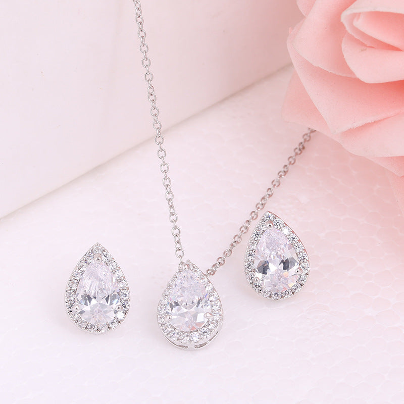 Water Drop Gemstone Necklace and  Earrings Jewelry Set in 3 Colors - Wazzi's Wear