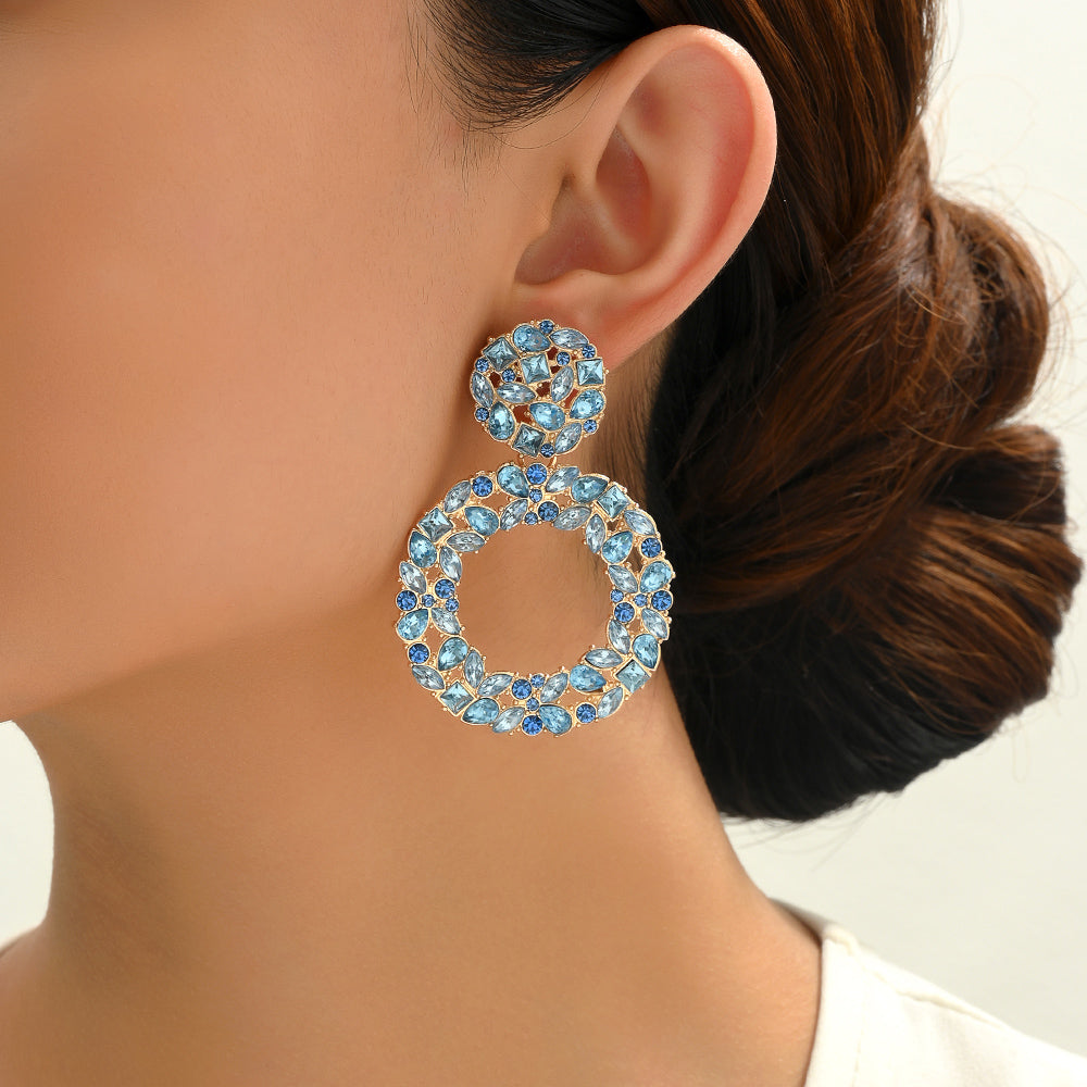 Luxury Elegant Two Tier Full Rhinestone Hollow Circle Statement Dangle Earrings For Women Party Prom Wedding Evening Daily Wear