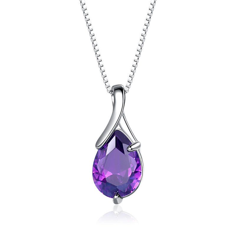 Women’s Sterling Silver Necklace with Amethyst Pendant - Wazzi's Wear