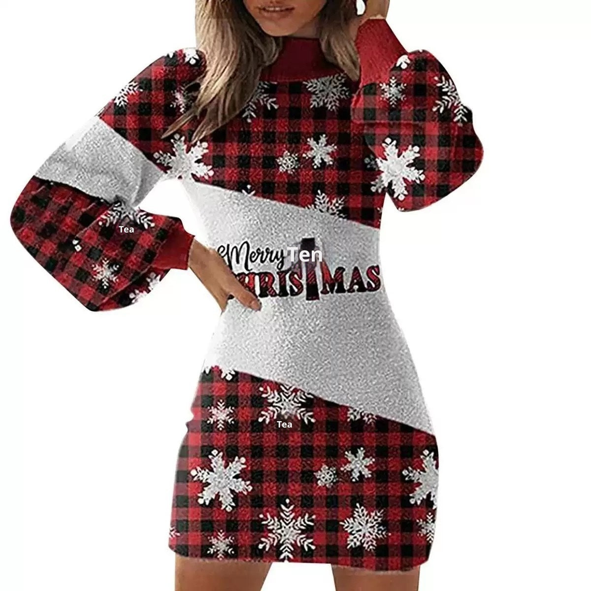 Slim-fit Sheath Lantern Long Sleeve Christmas Dress