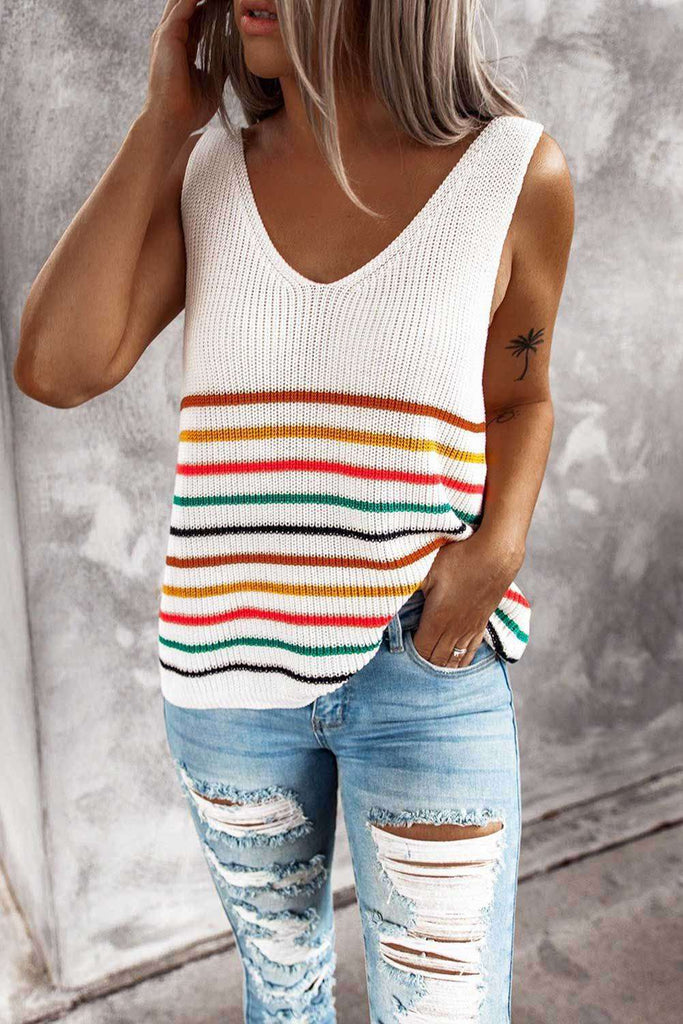 Our Women’s Striped V-Neck Knit Tank Top