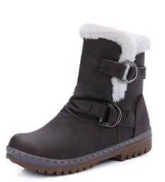 Women’s Short Plush Snow Boots with Buckle in 4 Colors - Wazzi's Wear