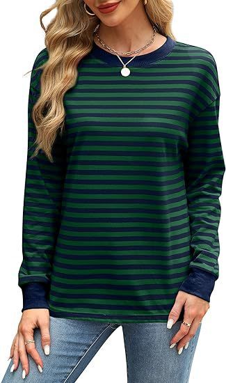 Women's Round Neck Striped Long Sleeve Shirt