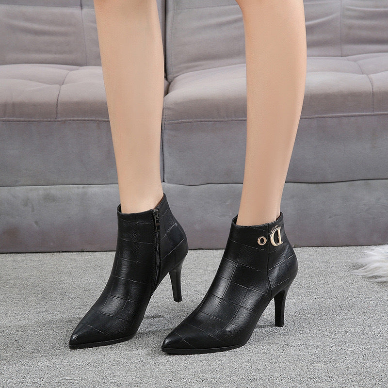 Women’s Black Leather Ankle Boots with Stiletto Heel - Wazzi's Wear