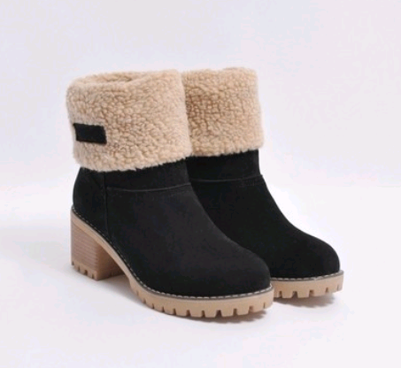 Women’s Thick Heel Fleece Lined Suede Snow Boots in 5 Colors - Wazzi's Wear