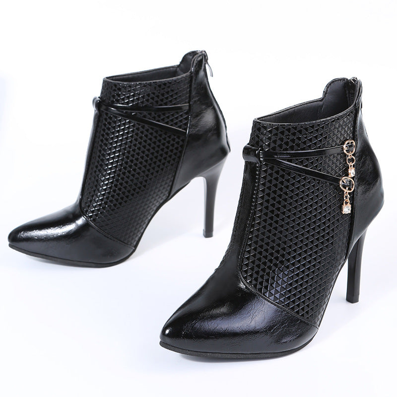 Women’s Black High Heel Ankle Boots with Pointed Toe - Wazzi's Wear