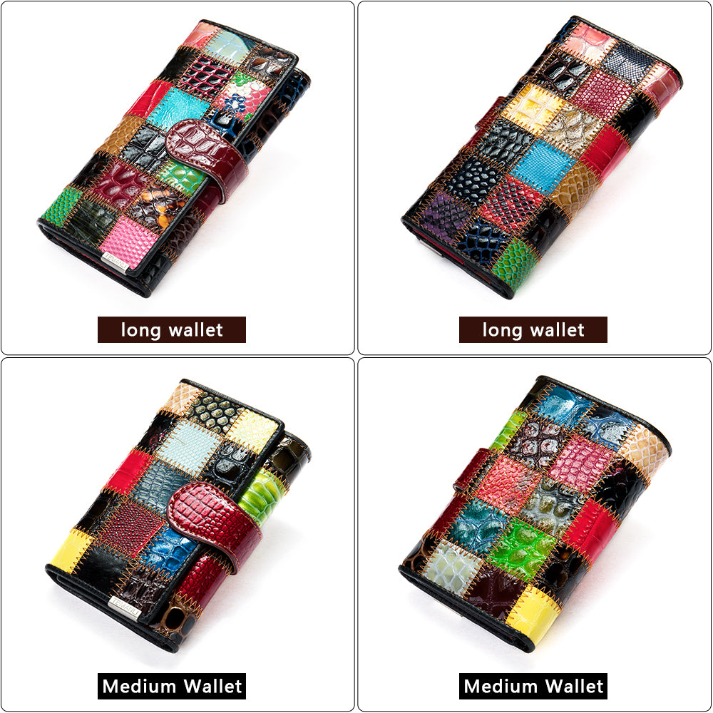 Women’s Patchwork Leather Wallet in 2 Sizes - Wazzi's Wear