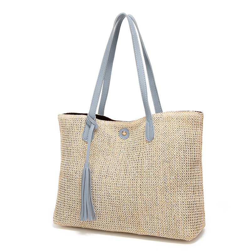 Women’s Woven Straw Beach Shoulder Bag with Tassel - Wazzi's Wear