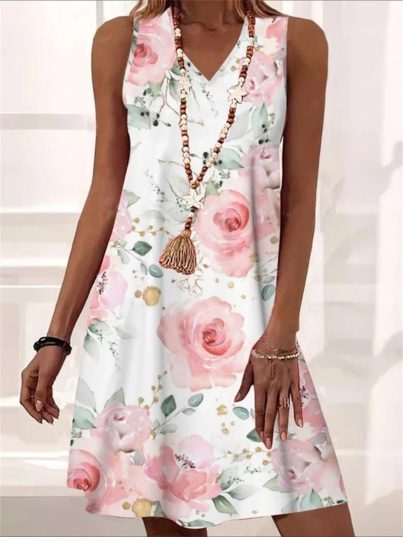 Women’s Sleeveless V-Neck Floral Midi Dress in 4 Colors