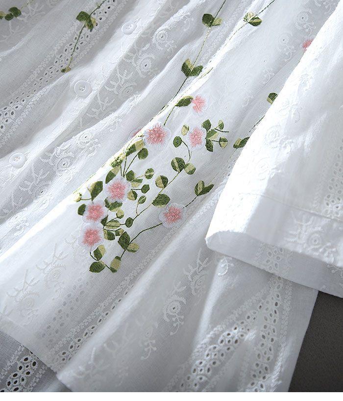 Vintage Lace Shirt Women's Ruffled Embroidered Top