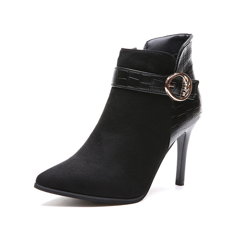 Women’s Suede Ankle Boots with Pointed Toe and Stiletto Heel