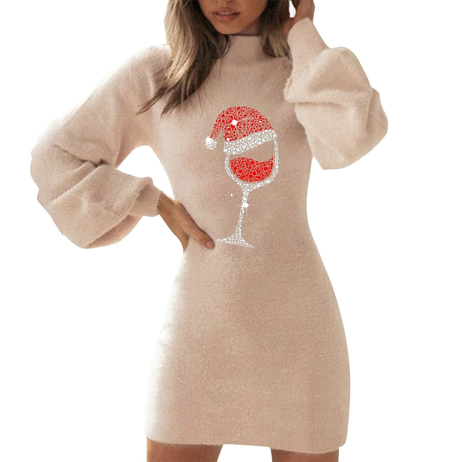 Slim-fit Sheath Lantern Long Sleeve Christmas Dress