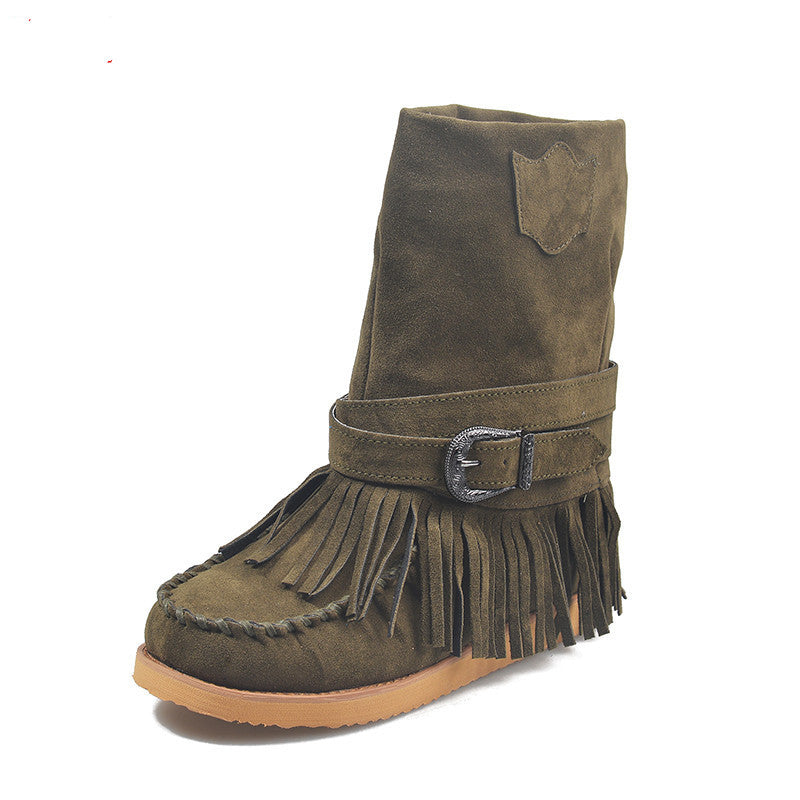 Women’s Suede Mid-Calf Moccasin Boots with Tassels in 5 Colors - Wazzi's Wear