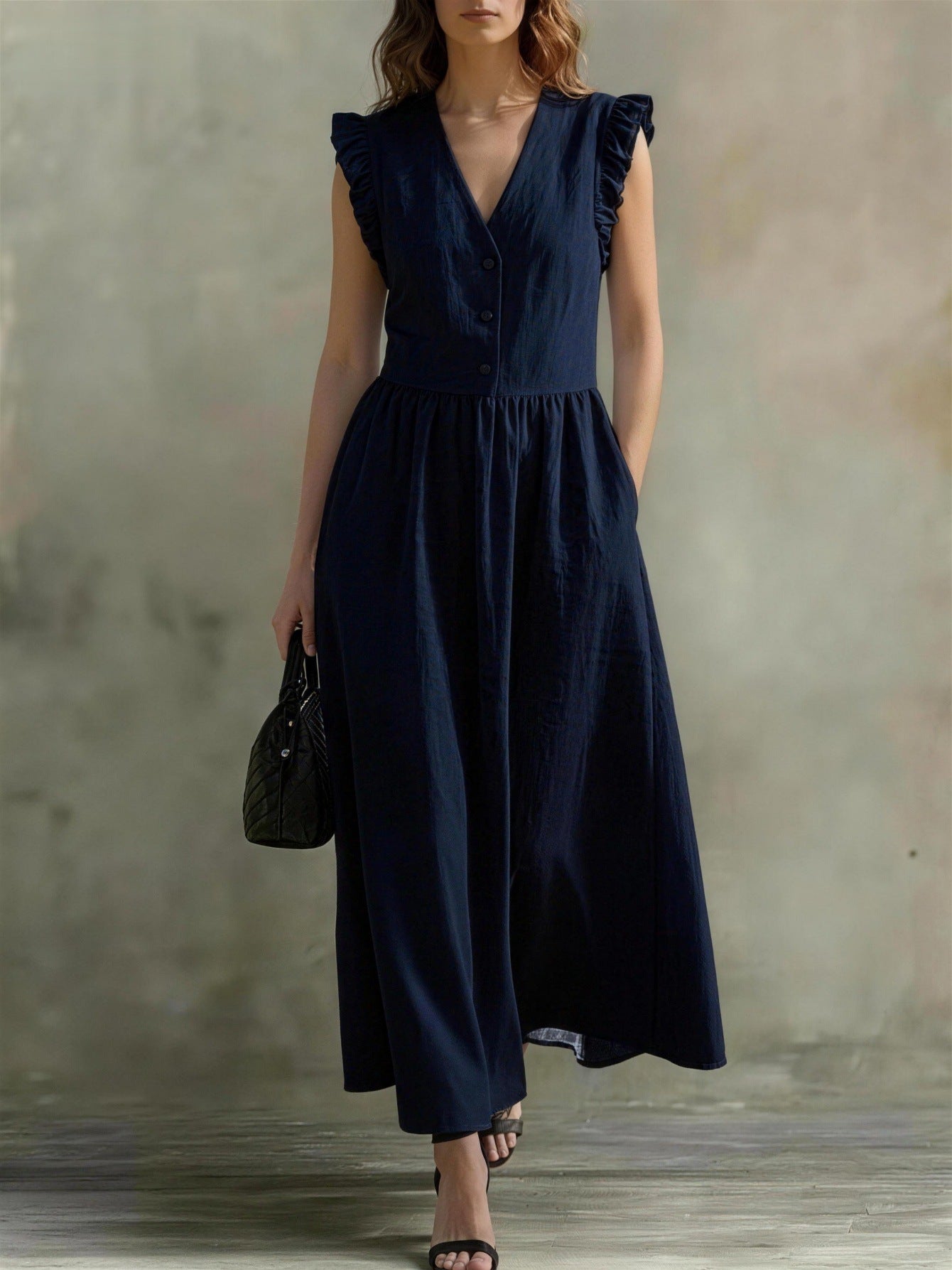 Casual Fashionable Elegant V-Neck Dress With Pockets