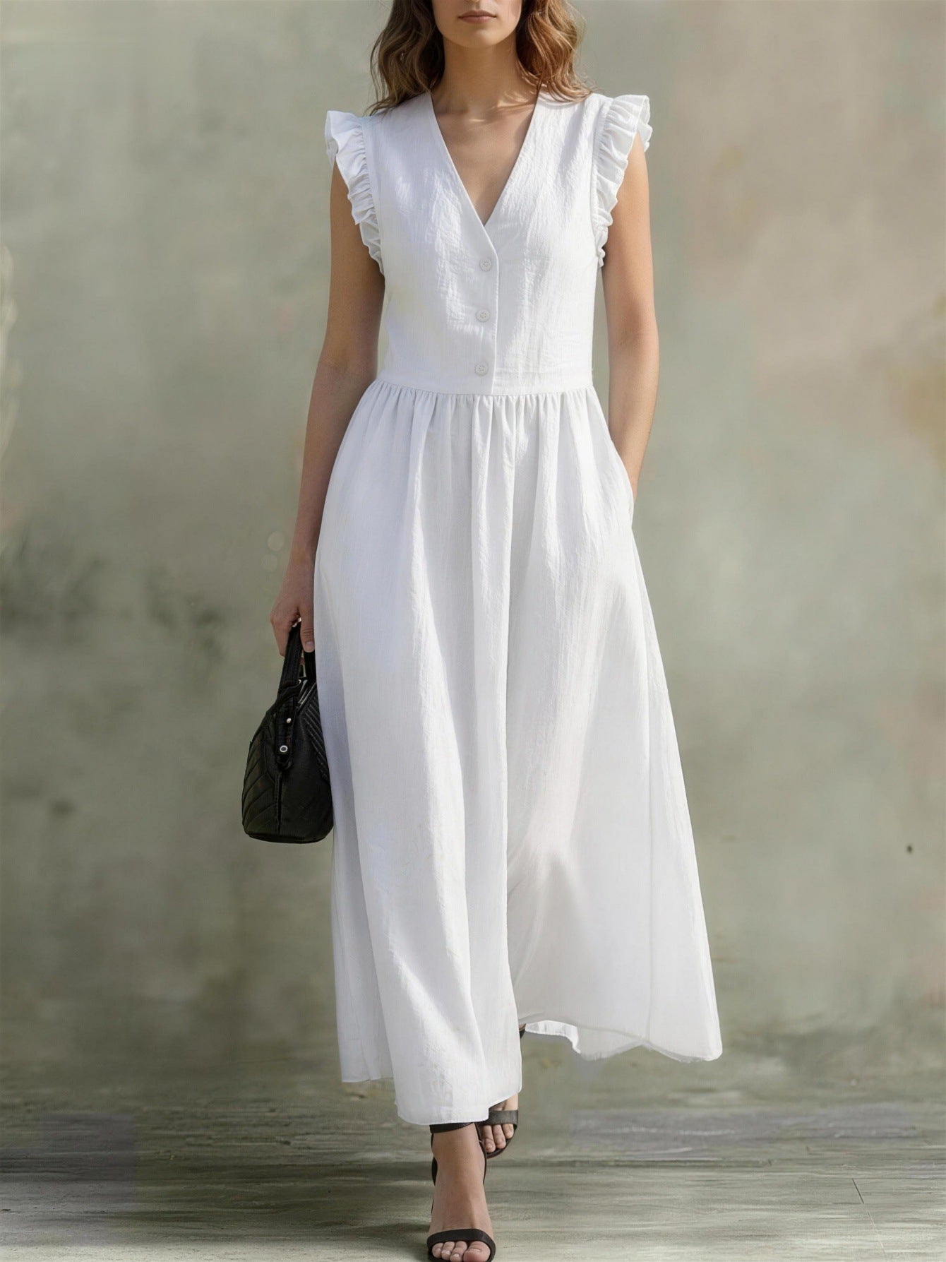 Casual Fashionable Elegant V-Neck Dress With Pockets