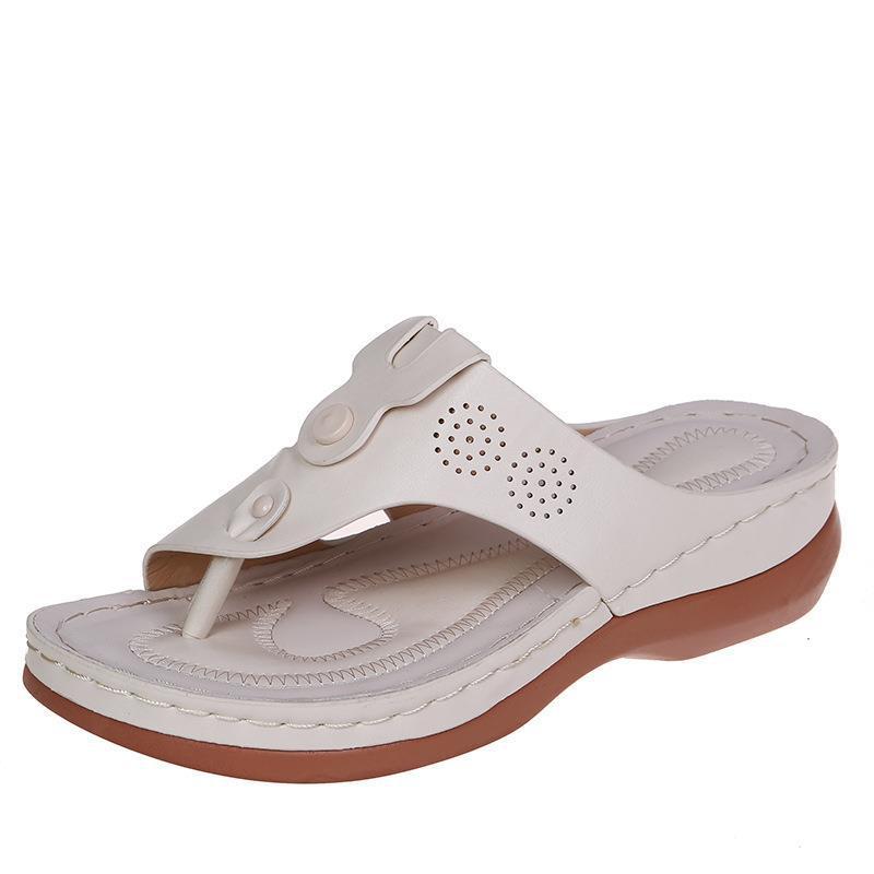 Women’s PU Leather Thong Roman Sandals with Wedge Heel