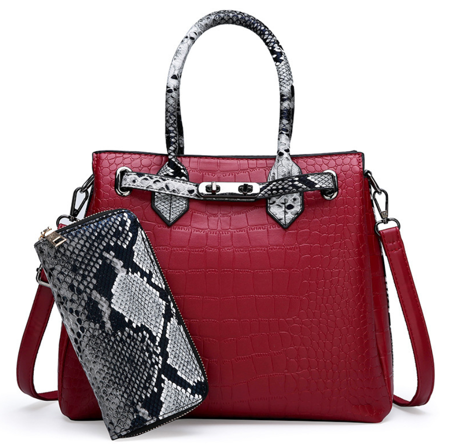 Women’s Leather Hand Shoulder Bag with Snake Print in 4 Colors - Wazzi's Wear