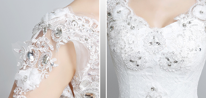 Women’s Lace Short Sleeve Wedding Dress with Train S-XXL - Wazzi's Wear