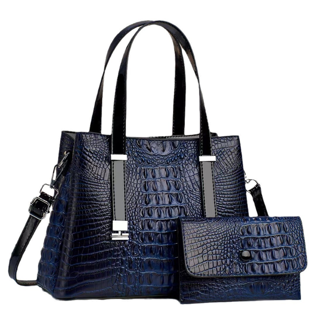 Women's Crocodile Print Shoulder Bag with Matching Clutch Set