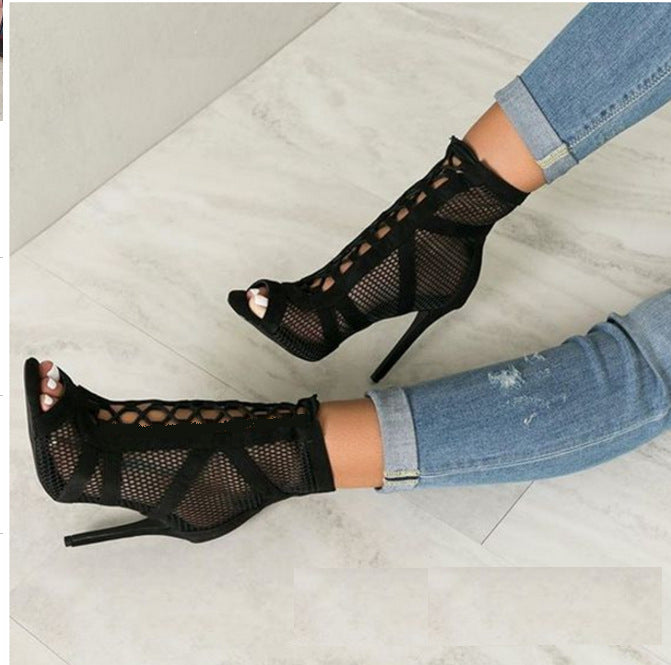 Women’s Black Suede and Mesh High Heel Shoes - Wazzi's Wear