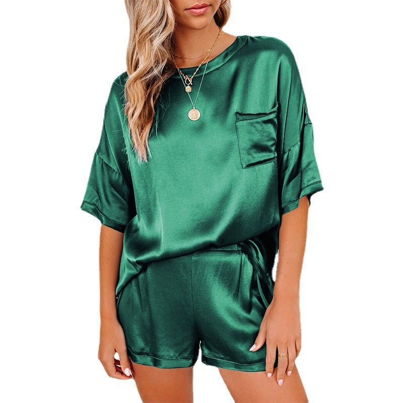 Women’s Silk Short Sleeve Top with Shorts Loungewear Pyjama Set