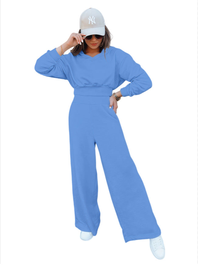 Wide-leg Pants And Hooded Sweatshirt Casual Set
