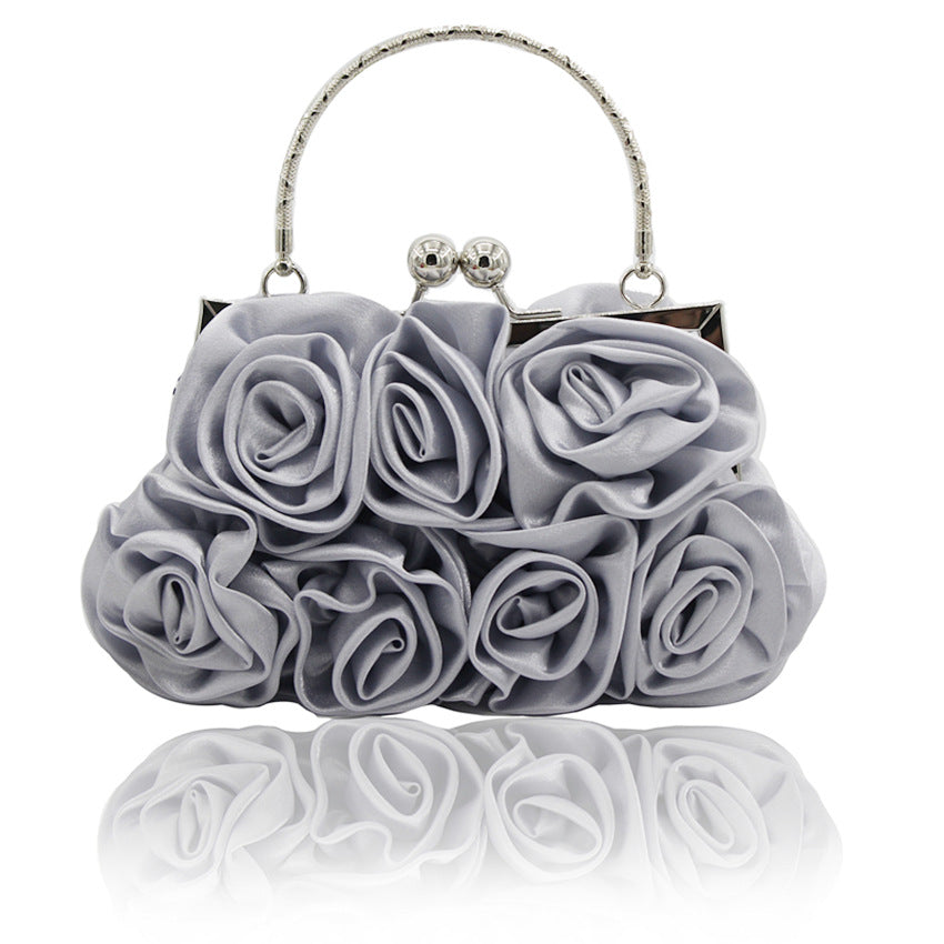 Women’s Silk Rose Clutch Hand Bag in 5 Colors - Wazzi's Wear