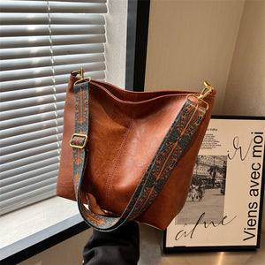 Women’s Retro Bucket Messenger Bag with Wide Shoulder Strap in 4 Colors - Wazzi's Wear