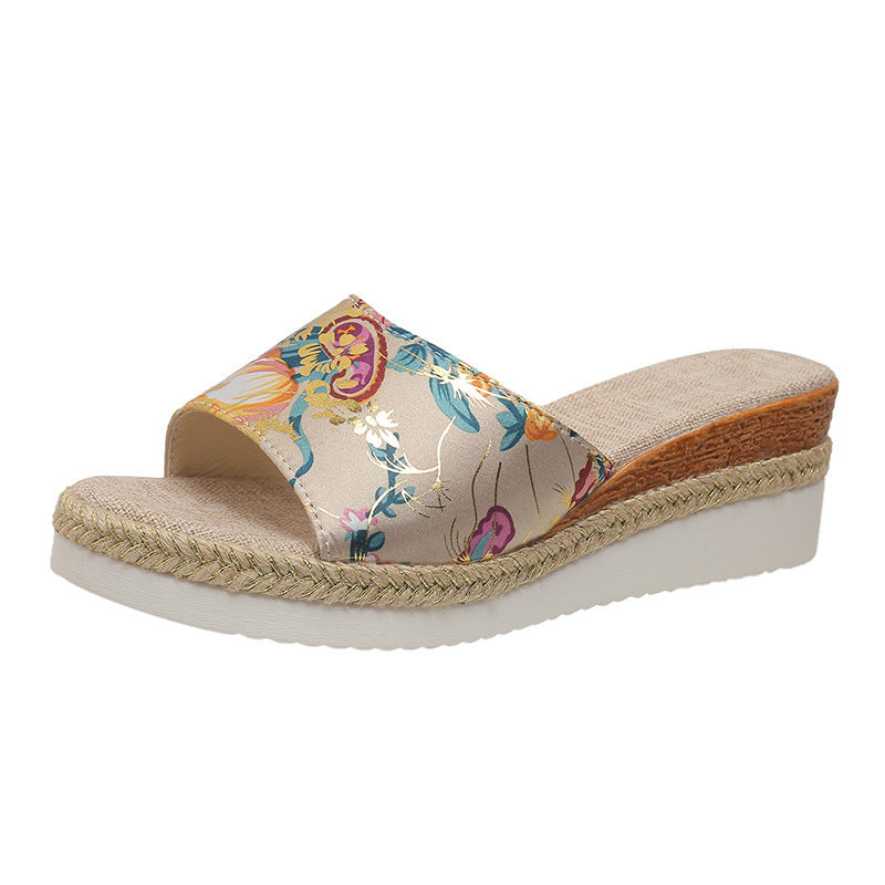 Women's Floral Wide Strap Wedge Sandals