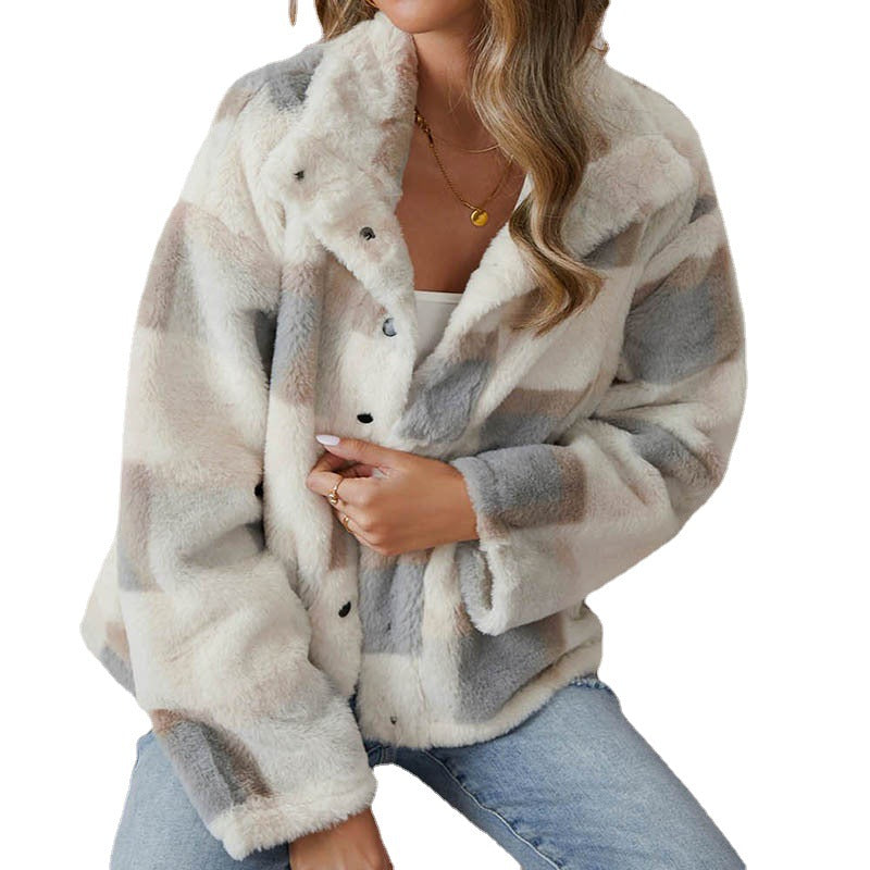 Women's Plaid Plush Long Sleeve Jacket with Pockets XS-2XL - Wazzi's Wear