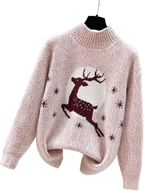 Women's Casual Christmas Half-Neck Pullover Jacquard Top