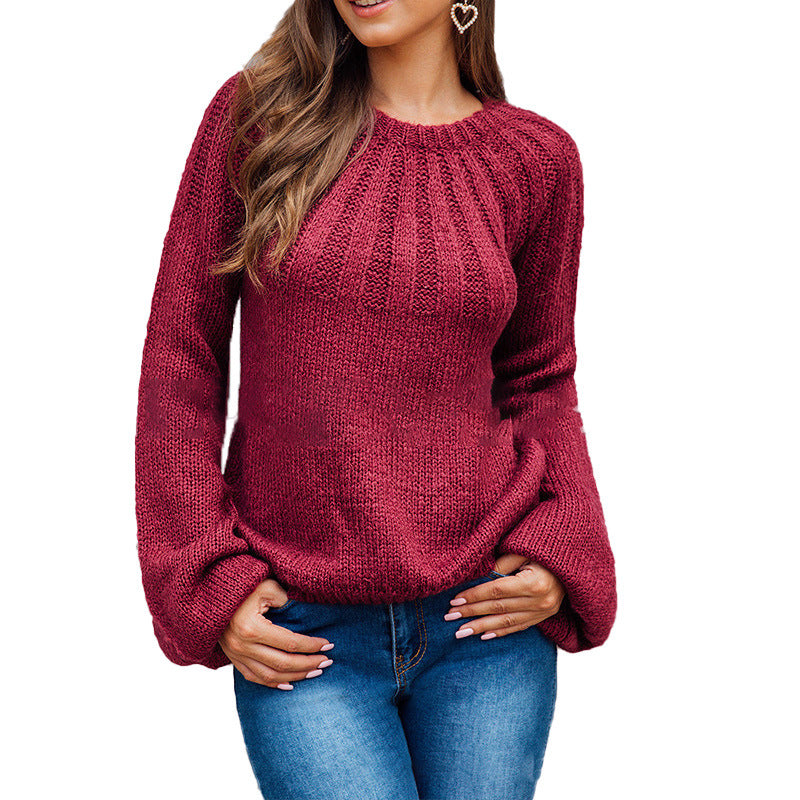 Women’s Red Long Sleeve Pleated Sweater S-XL - Wazzi's Wear
