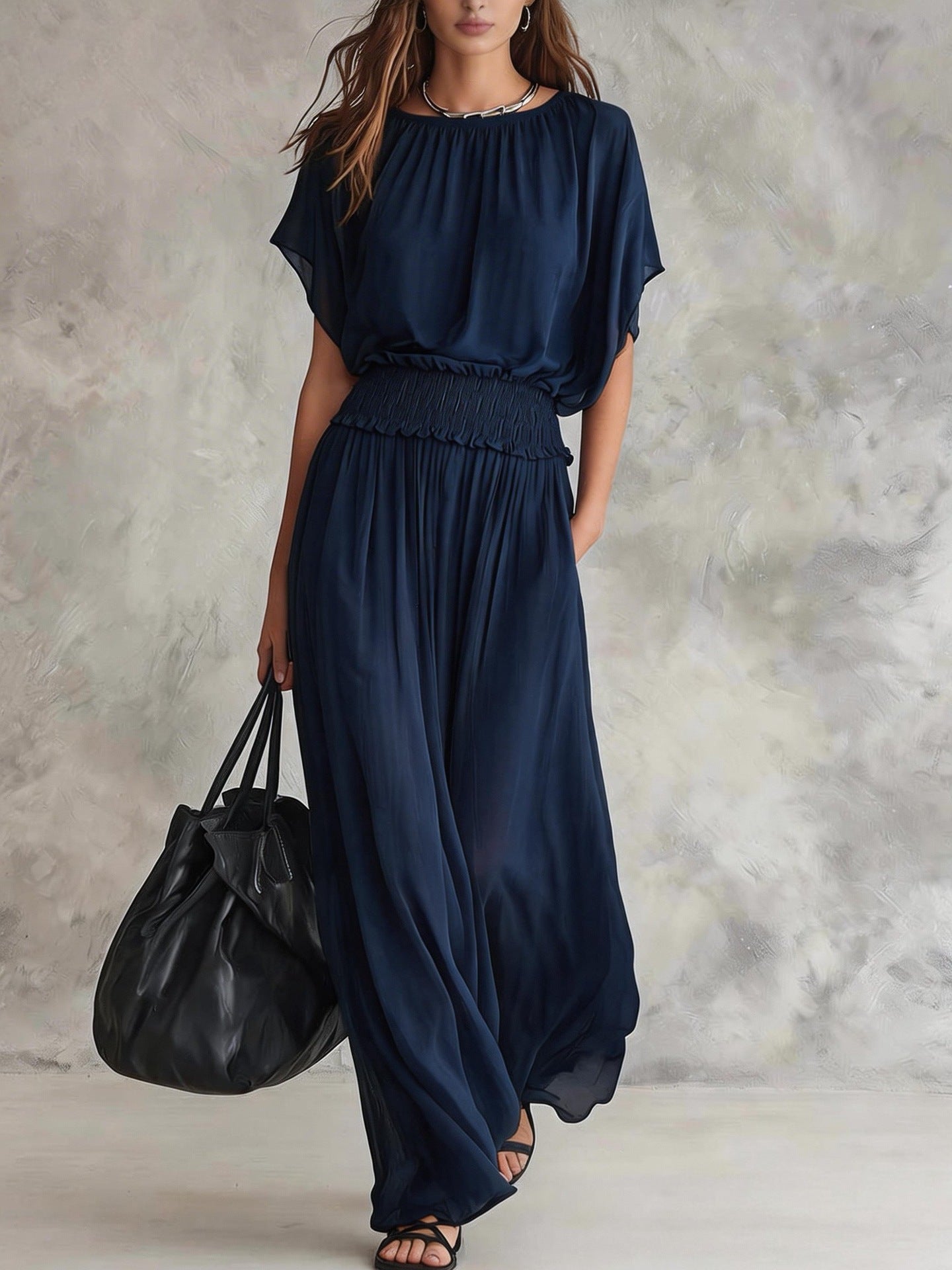 Womens Chiffon Waist-Cinching Ruched Elegant And Sophisticated Long Dress