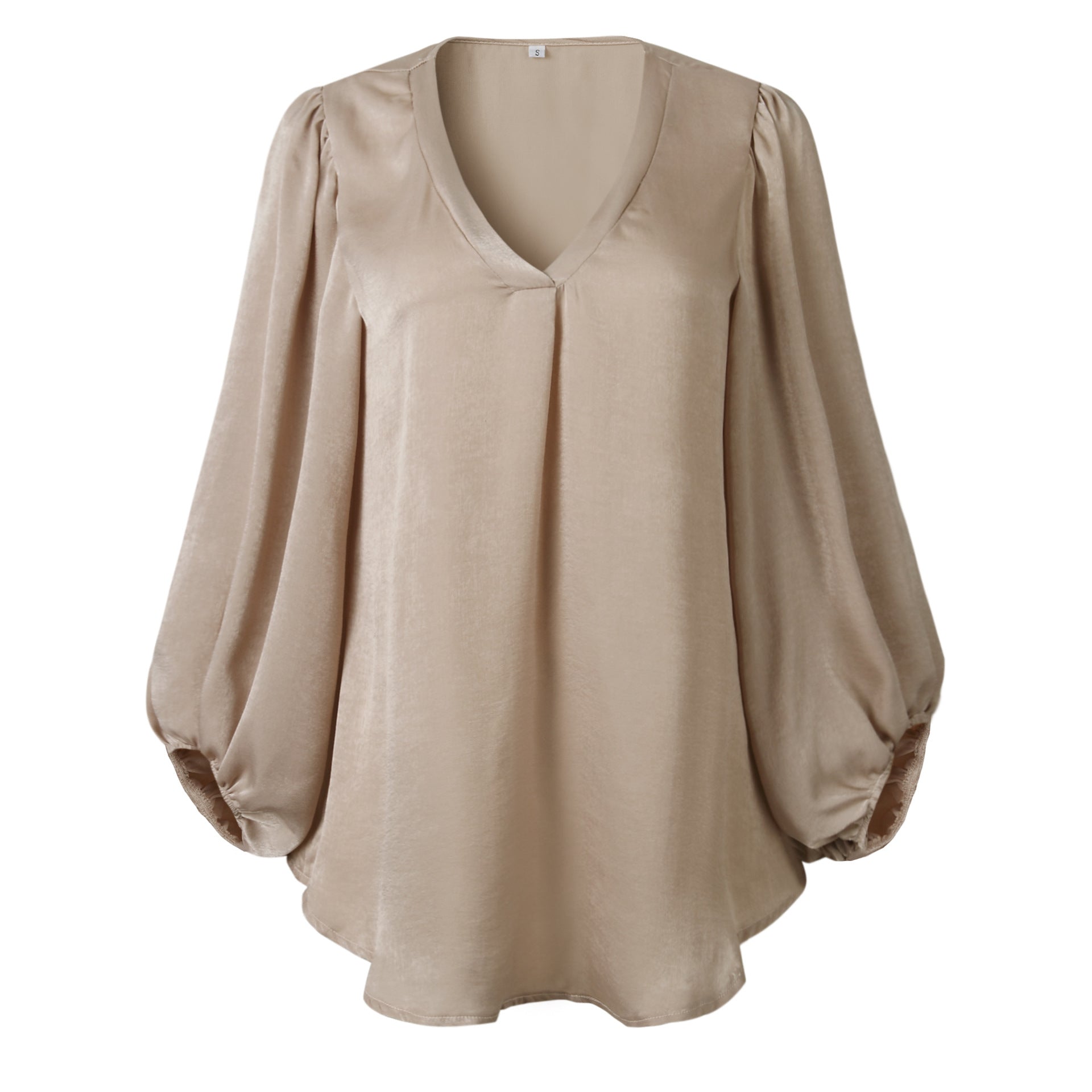 Women’s V-Neck Blouse with Long Lantern Sleeves in 3 Colors S-XL - Wazzi's Wear