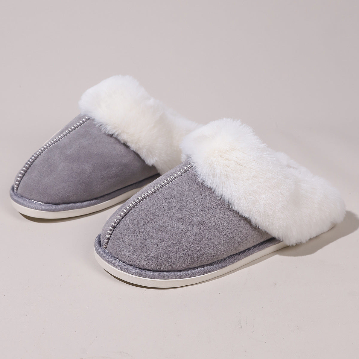 Suede Slip On Closed Toe Plush Slippers