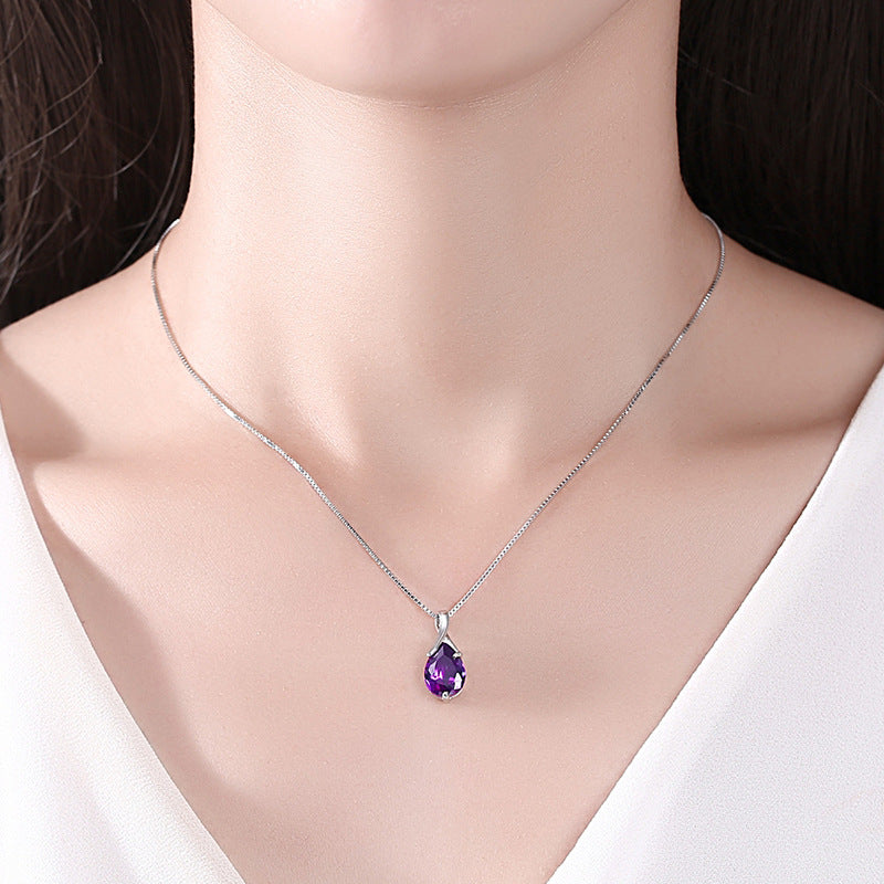 Women’s Sterling Silver Necklace with Amethyst Pendant - Wazzi's Wear