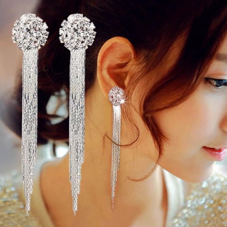 Women’s Long Tassel Crystal Earrings - Wazzi's Wear