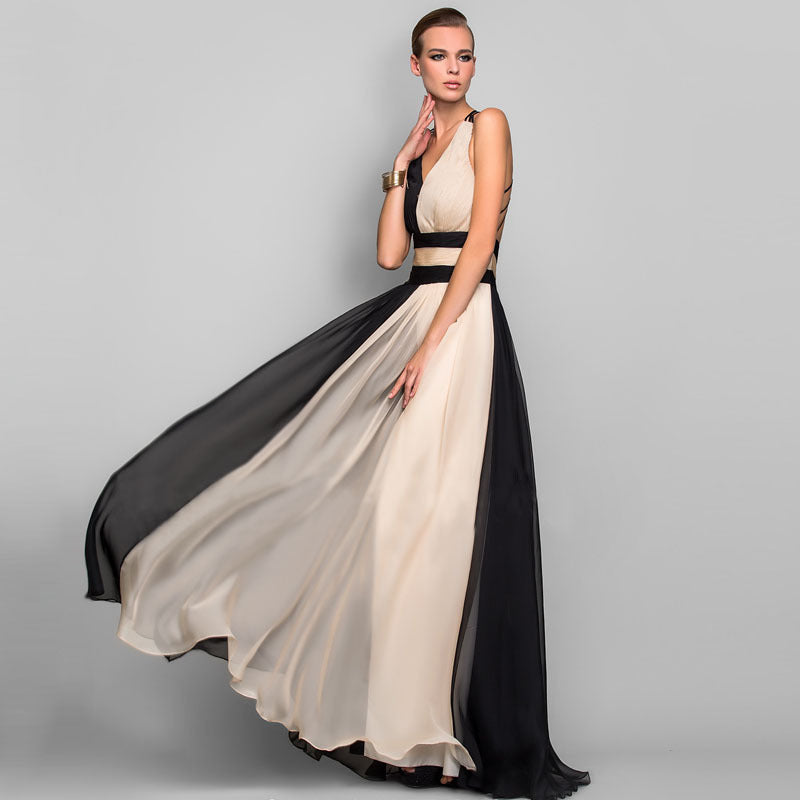 Women’s  V-Neck Sleeveless Backless Floor Length Gown S-2XL - Wazzi's Wear