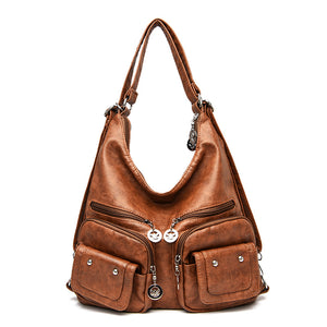 Women's Soft Leather Shoulder Bag with Multiple Compartments in 4 Colors - Wazzi's Wear