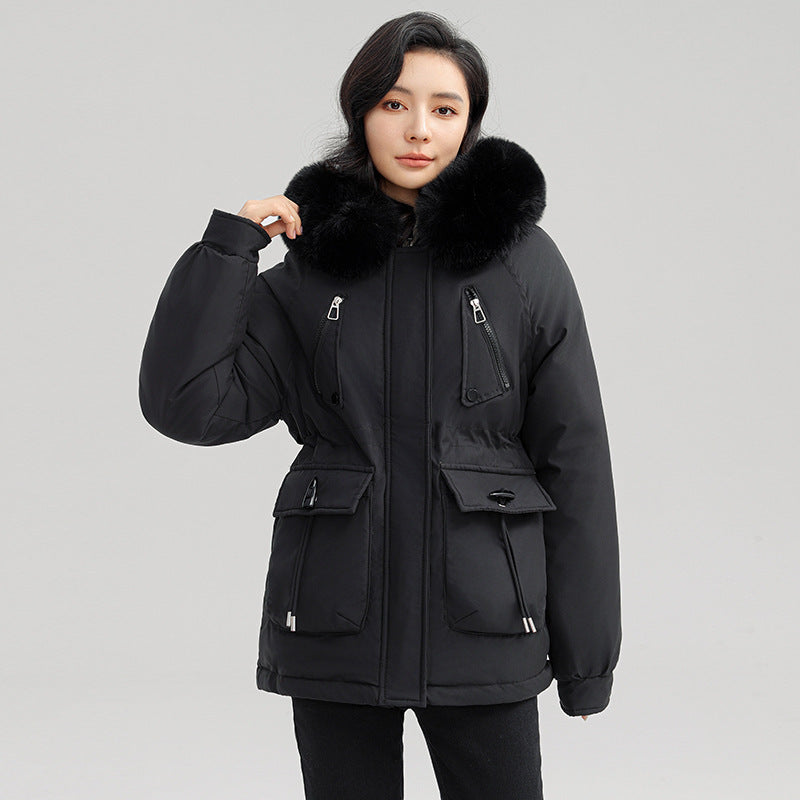 Women's Thick Plush Winter Jacket with Fur-Lined Hood