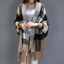 Load image into Gallery viewer, Women&#39;s Plaid Knit Cardigan Cloak with Fringe in 3 Colors - Wazzi&#39;s Wear