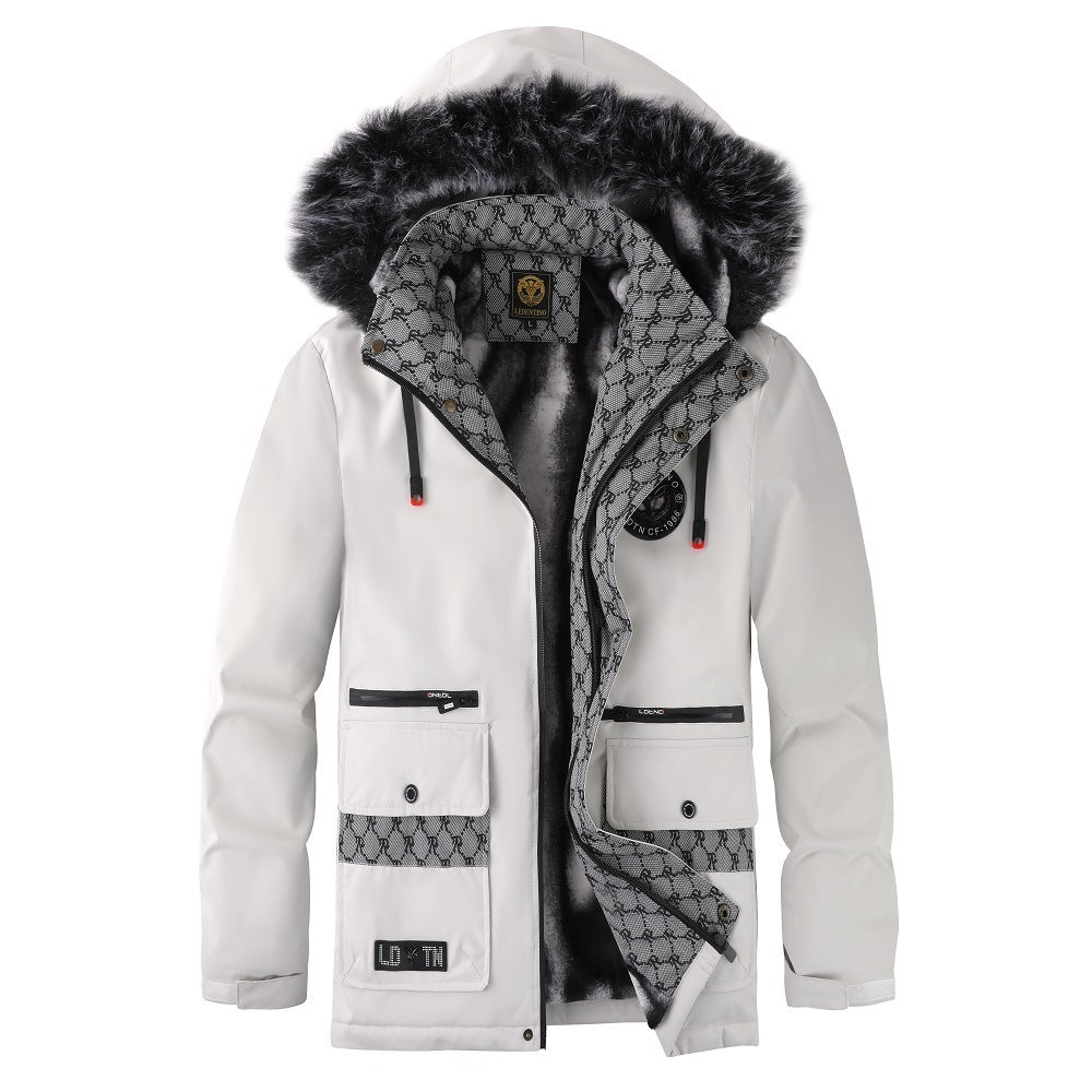 Men's Jacket with Fur-Lined Detachable Hood