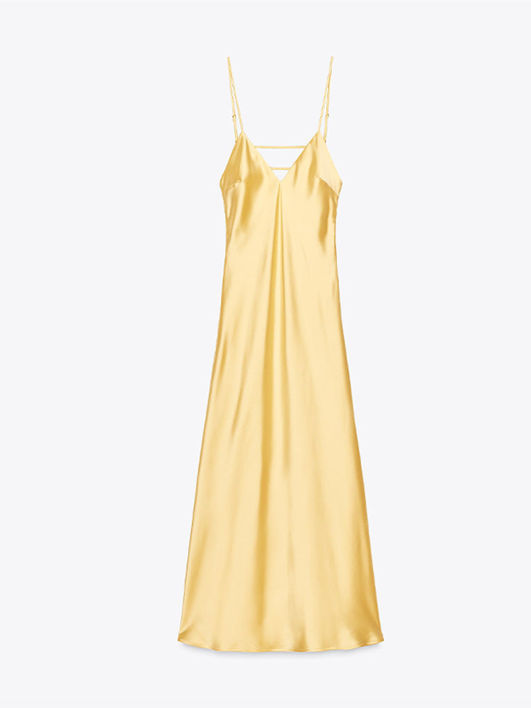 New Celebrity-Style Silk-Satin Slip Dress
