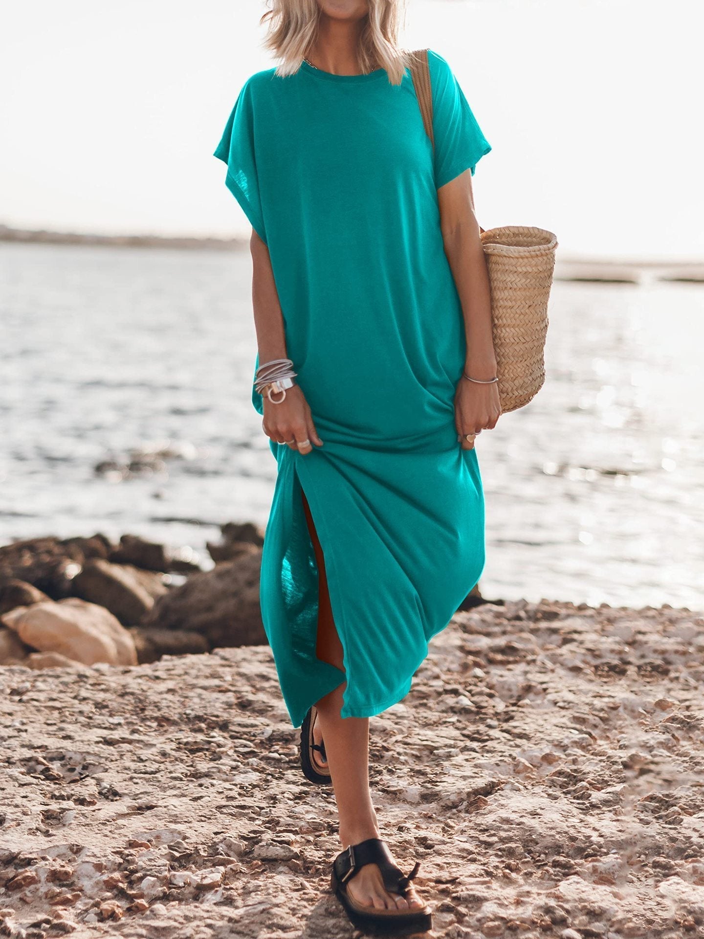 Full Length Short Sleeve Shirt Dress