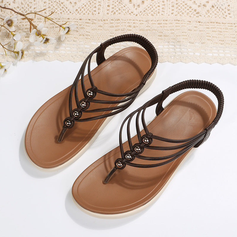 Women’s Thong Beaded Sandals with Elastic Ankle Strap