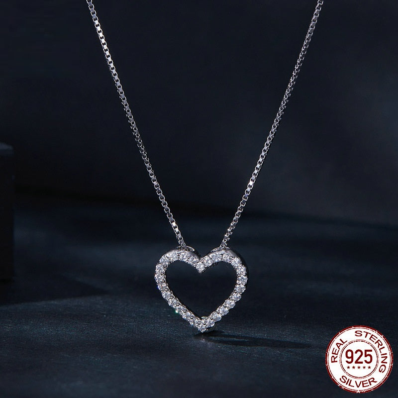 Sterling Silver Necklace with Heart-Shaped Moissanite Pendant - Wazzi's Wear
