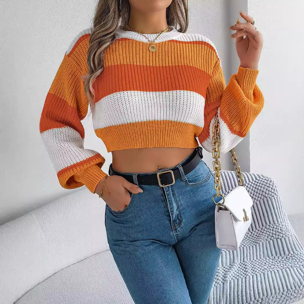 Women's Leisure Pullover Midriff-baring Sweater Knitted Top